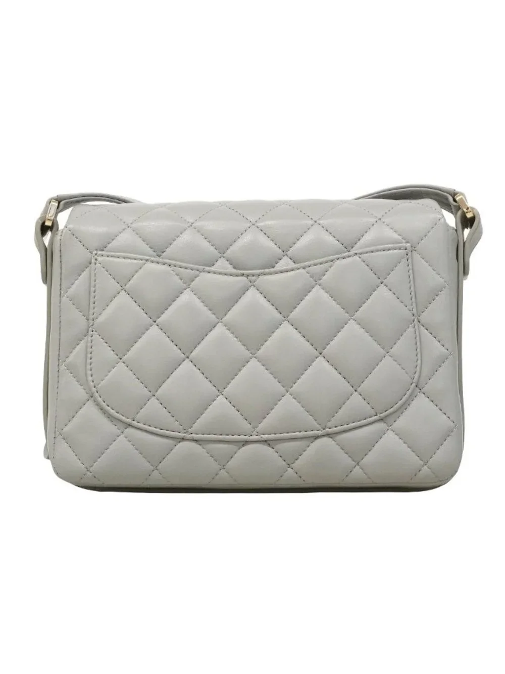 Chanel Shoulder Bag Quilted Lambskin Gray Champagne Gold
